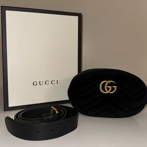 Gucci Black and Gold Leather Belt with Iconic GG Buckle